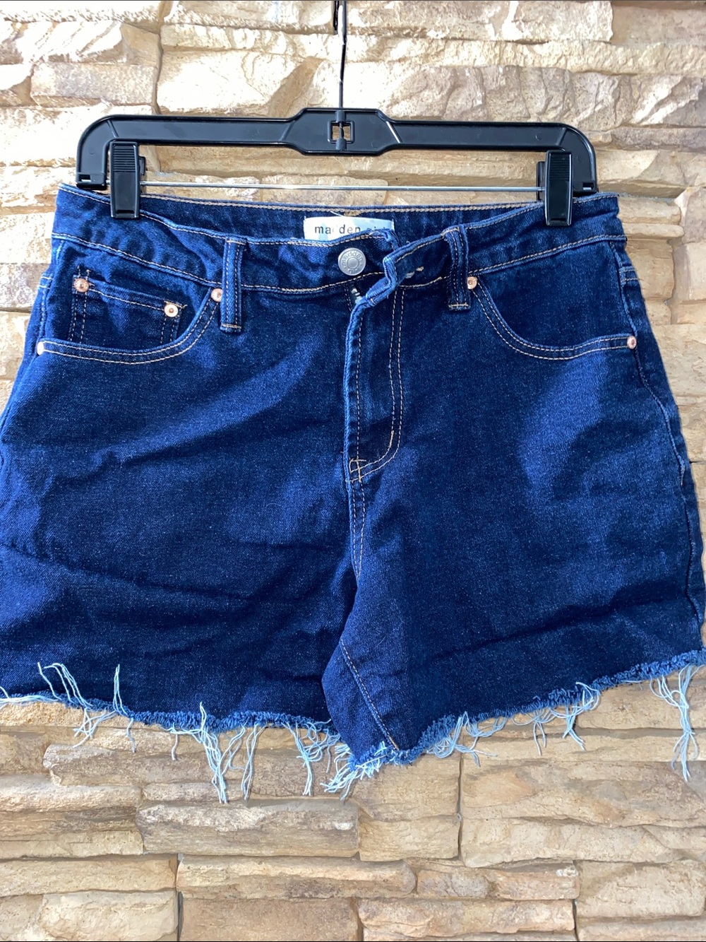 Madden Girl Juniors Dark Wash Raw Hem Denim Shorts Size 9